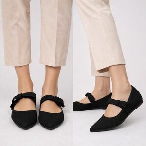 Nanette Lepore Black Mary Jane Flats Knit Pointed Toe Size 7